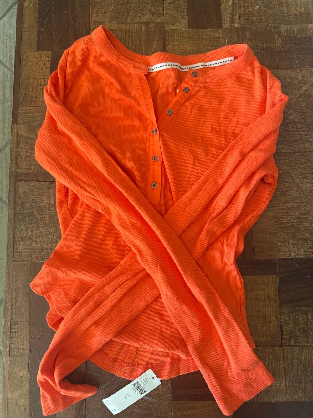Pilcro Orange Ribbed Henley Top
